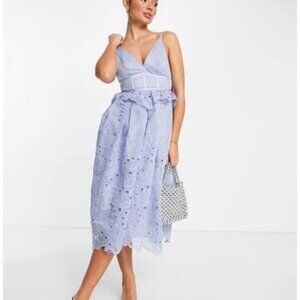 NWT ASOS Dress w/ Floral broderie & lace insert detail BLUE